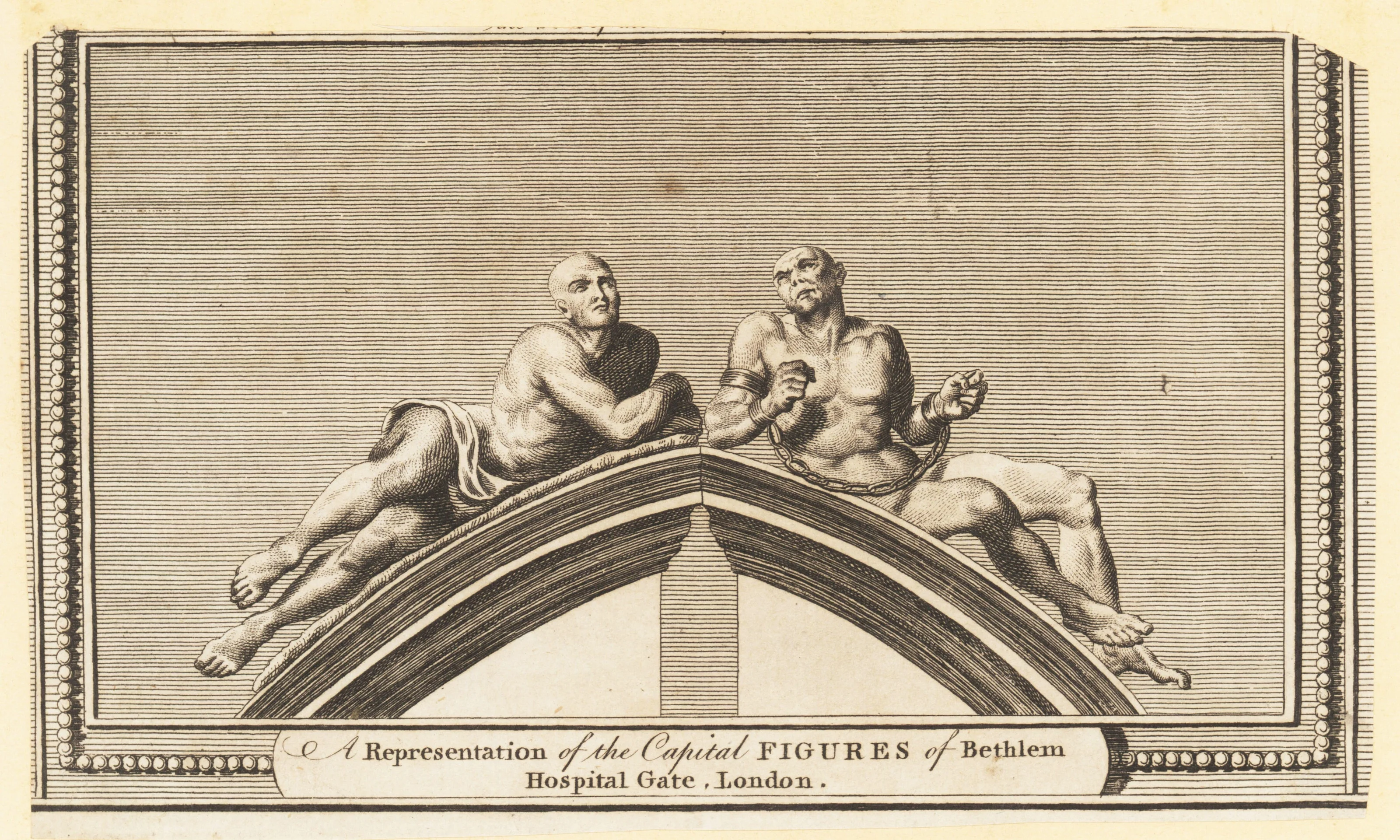 Reclining figures of Melancholia and Raving Madness above Bethlem Hospital Gate